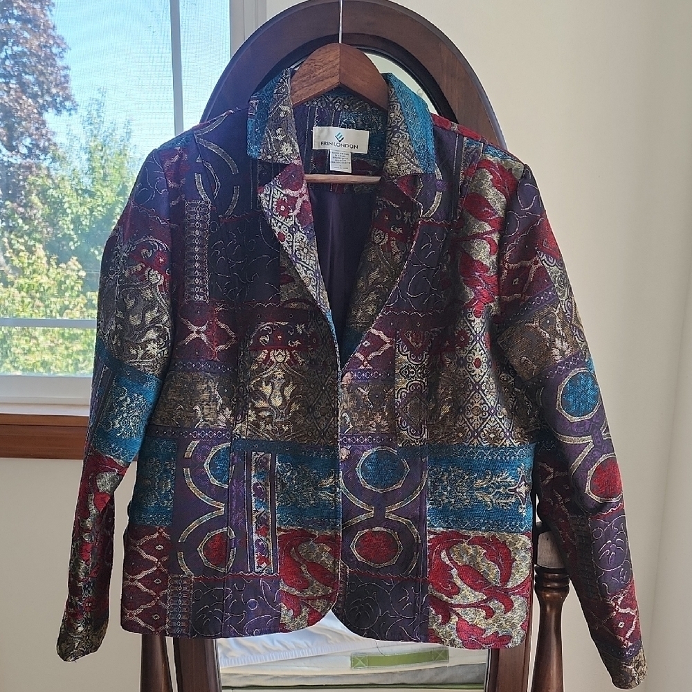 Erin London Vintage Patchwork Tapestry Blazer Jacket Boho Indie Sleaze, Eclectic
